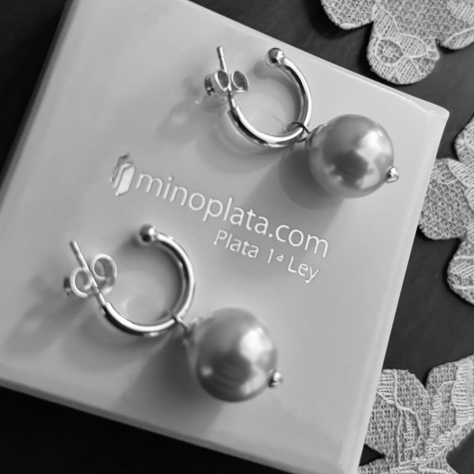 Pendientes aros de Plata de ley con Perlas cultivadas colgantes 2